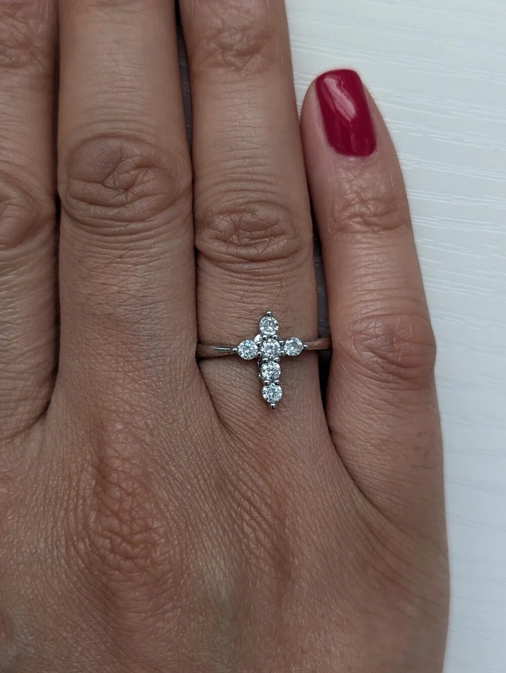 Silver Cross Cubic Zirconia Ring Christian Christmas Wedding Religious Sz 7